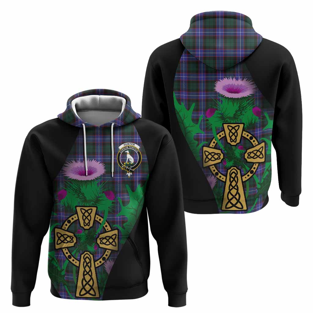 Hunter (Hunterston) Tartan Crest Hoodie Celtic Cross Thistle Flowers