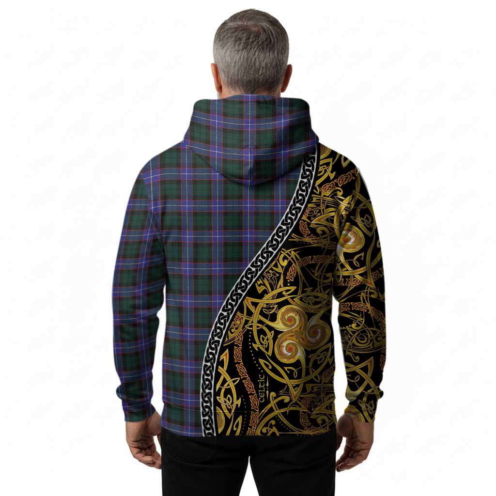 Hunter (Hunterston) Tartan Crest Hoodie Celtic Knot and Triple Trickle Spiral Symbols