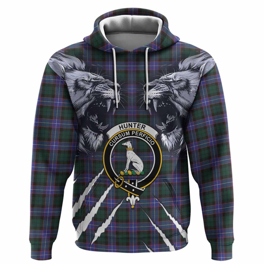 Hunter (Hunterston) Tartan Crest Hoodie Ferocious Lion Style
