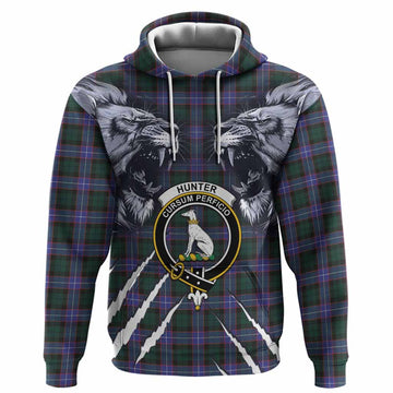 Hunter (Hunterston) Tartan Crest Hoodie Ferocious Lion Style