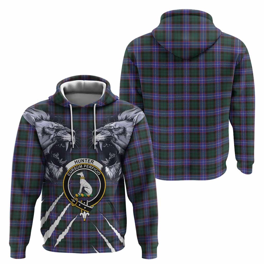 Hunter (Hunterston) Tartan Crest Hoodie Ferocious Lion Style