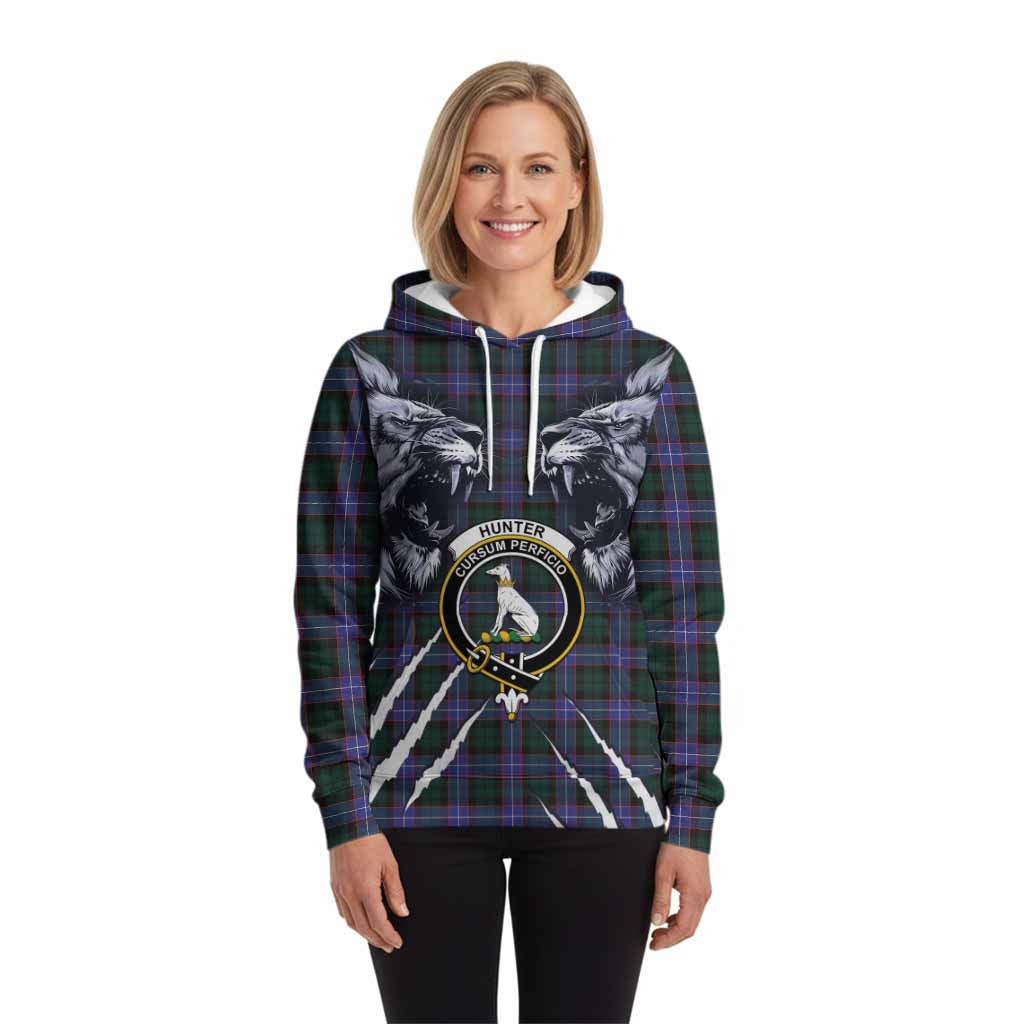 Hunter (Hunterston) Tartan Crest Hoodie Ferocious Lion Style