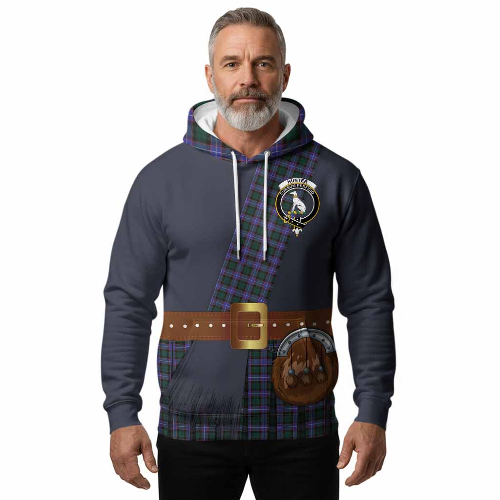 Hunter (Hunterston) Tartan Crest Hoodie Kilt Costume Style