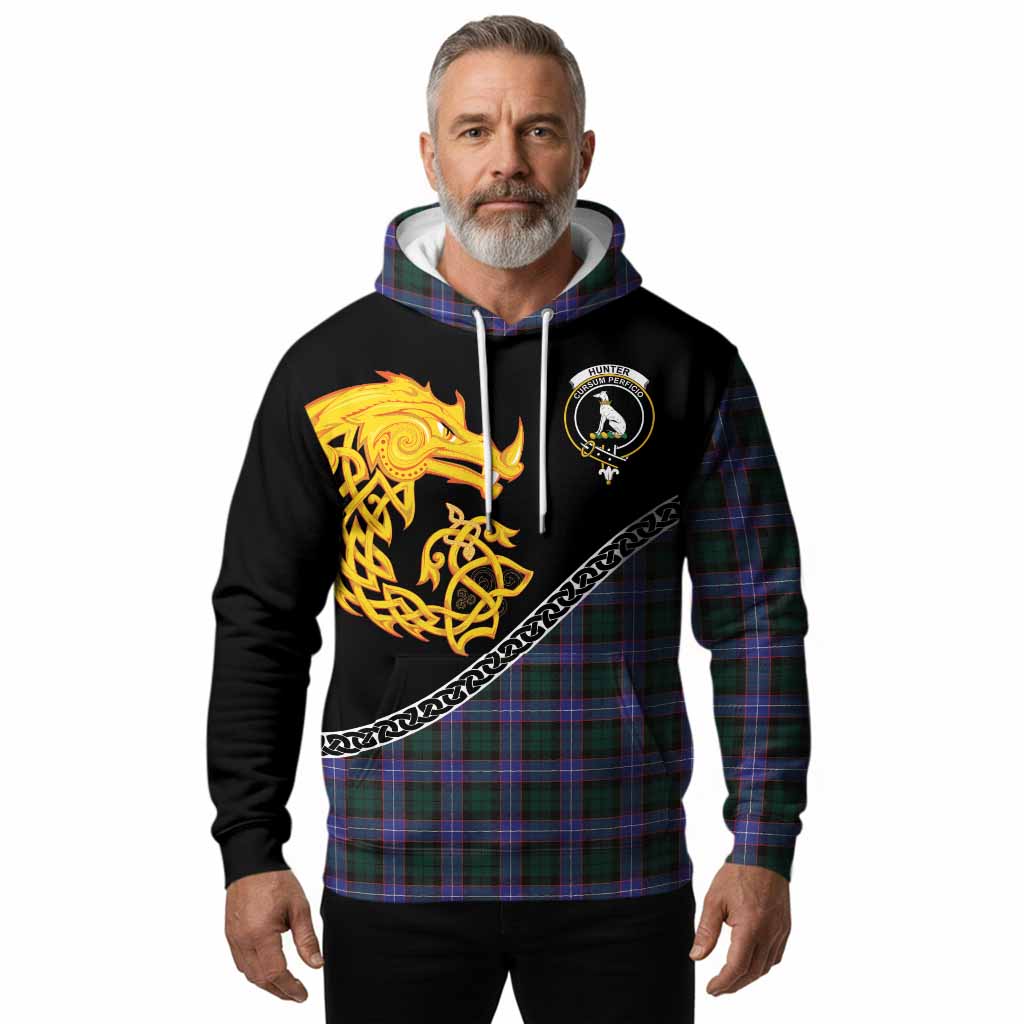 Hunter (Hunterston) Tartan Crest Hoodie Legendary Dragon Knot Half Style