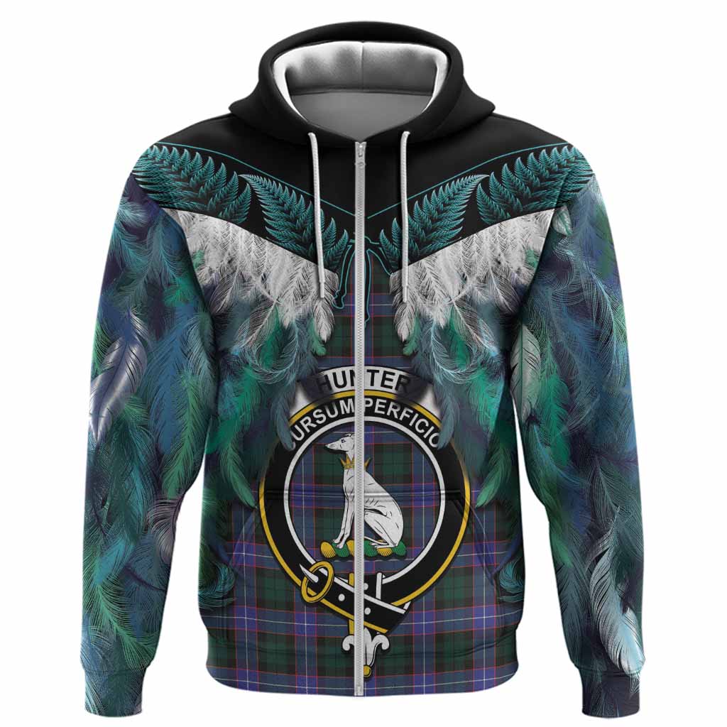 Hunter (Hunterston) Tartan Crest Hoodie New Zealand Maori Korowai Cloak
