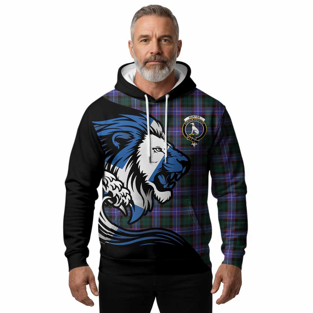 Hunter (Hunterston) Tartan Crest Hoodie Scottish Golden Lions Wave Flow