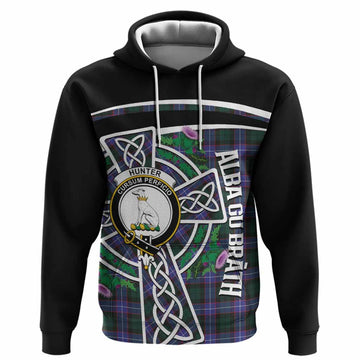 Hunter (Hunterston) Tartan Crest Hoodie Scottish Thistle Celtic Cross Alba Gu Brath