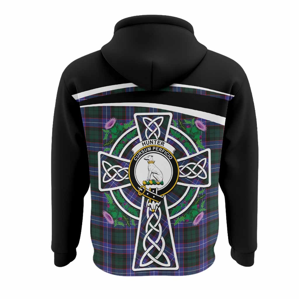 Hunter (Hunterston) Tartan Crest Hoodie Scottish Thistle Celtic Cross Alba Gu Brath