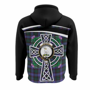 Hunter (Hunterston) Tartan Crest Hoodie Scottish Thistle Celtic Cross Alba Gu Brath