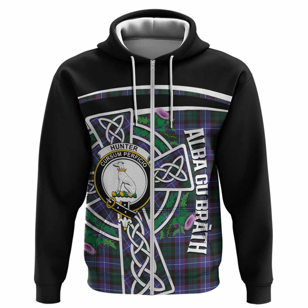 Hunter (Hunterston) Tartan Crest Hoodie Scottish Thistle Celtic Cross Alba Gu Brath