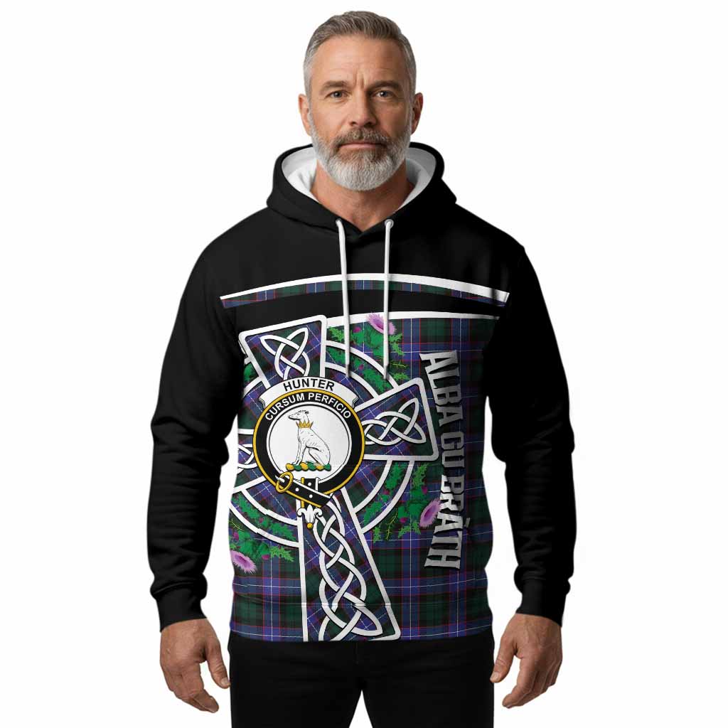 Hunter (Hunterston) Tartan Crest Hoodie Scottish Thistle Celtic Cross Alba Gu Brath