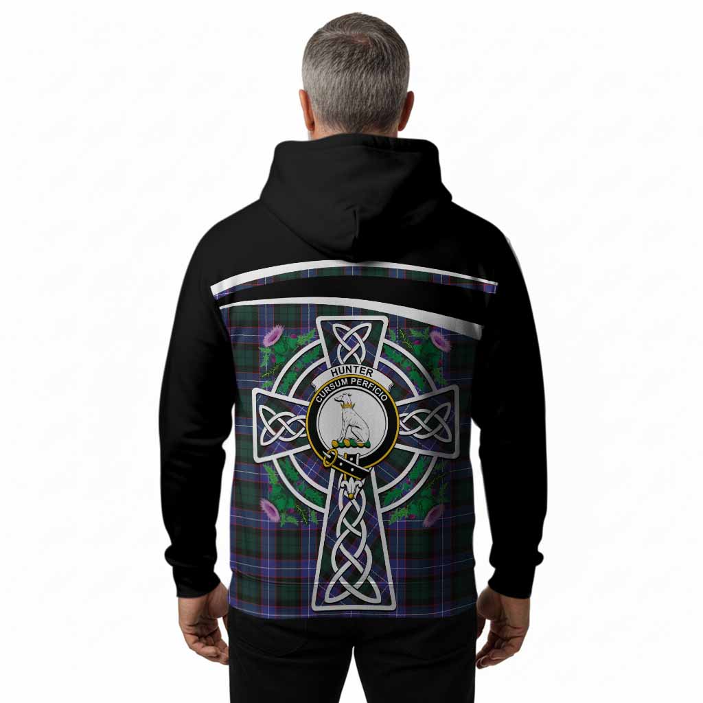 Hunter (Hunterston) Tartan Crest Hoodie Scottish Thistle Celtic Cross Alba Gu Brath