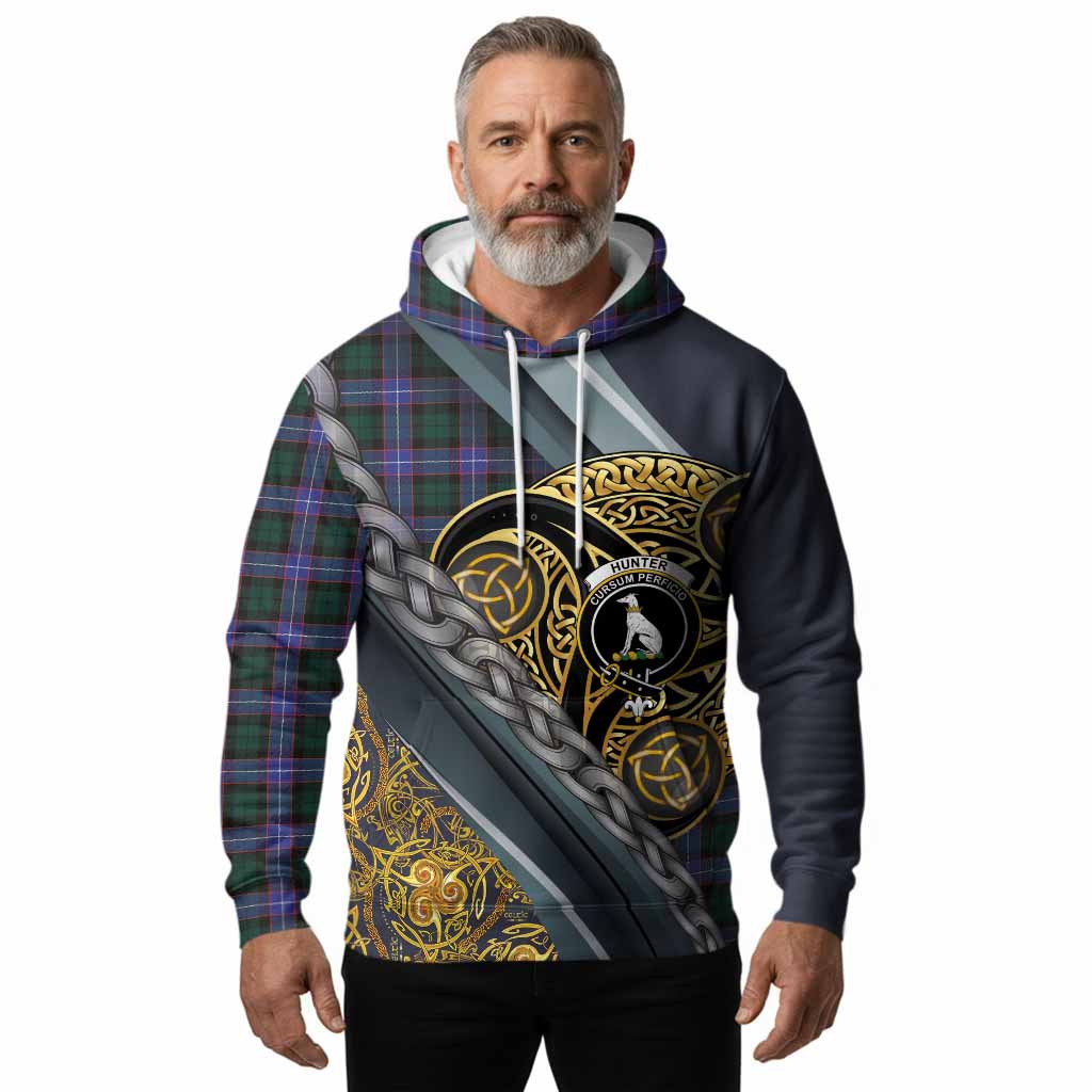 Hunter (Hunterston) Tartan Crest Hoodie Scottish Triskele Celtic