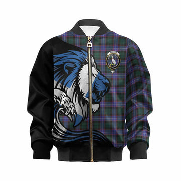 Hunter (Hunterston) Tartan Crest Kid Bomber Jacket Scottish Golden Lions Wave Flow