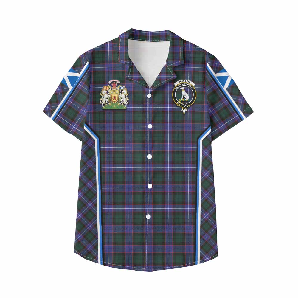 Hunter (Hunterston) Tartan Crest Kid Hawaiian Shirt Scotland Coat of Arm Flag Style - Tartan Vibes Clothing