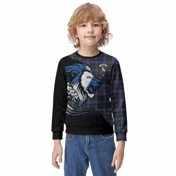 Hunter (Hunterston) Tartan Crest Kid Knitted Sweatshirt Scottish Golden Lions Wave Flow