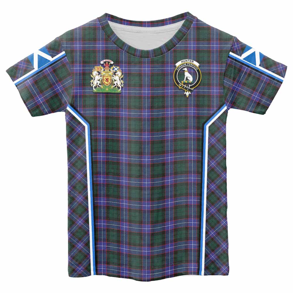 Hunter (Hunterston) Tartan Crest Kid T-shirt Scotland Coat of Arm Flag Style - Tartan Vibes Clothing