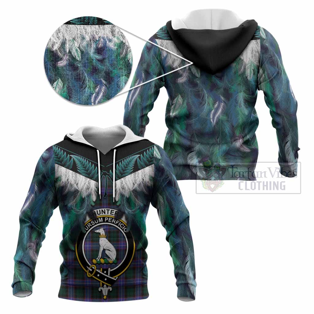 Hunter (Hunterston) Tartan Crest Knitted Hoodie New Zealand Maori Korowai Cloak