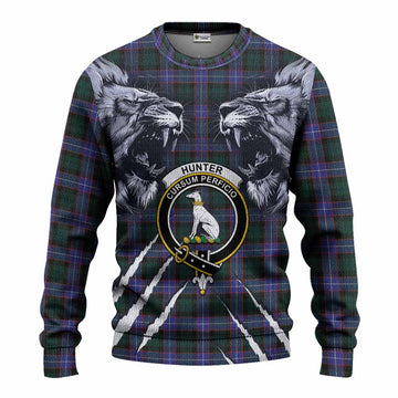 Hunter (Hunterston) Tartan Crest Knitted Sweater Ferocious Lion Style