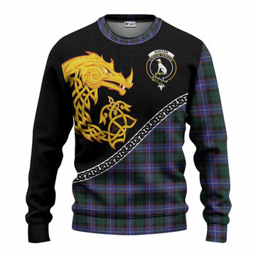 Hunter (Hunterston) Tartan Crest Knitted Sweater Legendary Dragon Knot Half Style