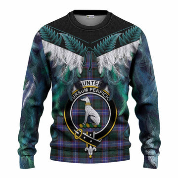 Hunter (Hunterston) Tartan Crest Knitted Sweater New Zealand Maori Korowai Cloak