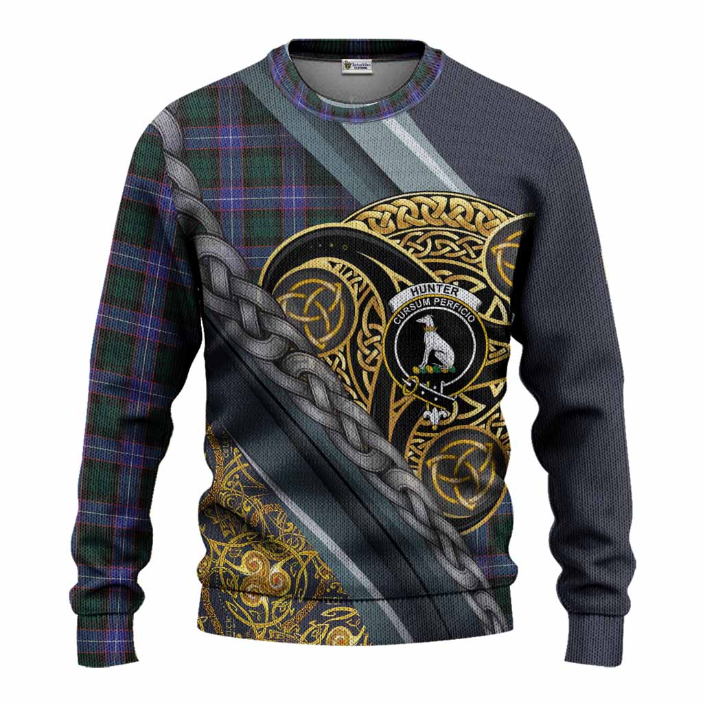 Hunter (Hunterston) Tartan Crest Knitted Sweater Scottish Triskele Celtic