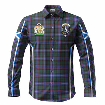 Hunter (Hunterston) Tartan Crest Long Sleeve Button Shirts Scotland Coat of Arm Flag Style