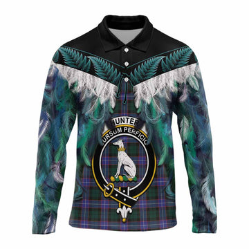 Hunter (Hunterston) Tartan Crest Long Sleeve Polo Shirt New Zealand Maori Korowai Cloak