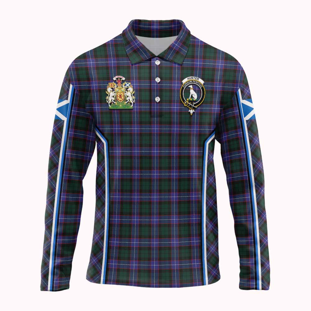 Hunter (Hunterston) Tartan Crest Long Sleeve Polo Shirt Scotland Coat of Arm Flag Style - Tartan Vibes Clothing