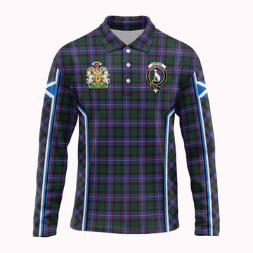 Hunter (Hunterston) Tartan Crest Long Sleeve Polo Shirt Scotland Coat of Arm Flag Style - Tartan Vibes Clothing