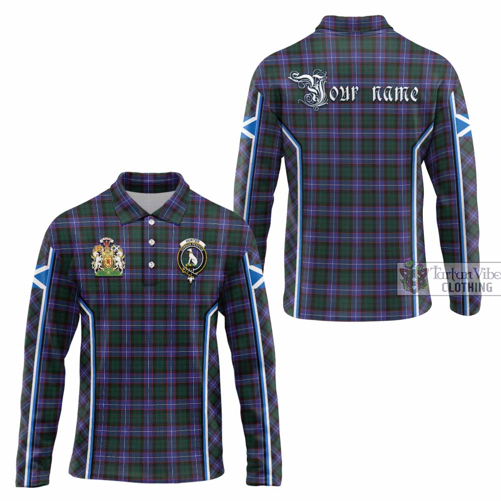 Hunter (Hunterston) Tartan Crest Long Sleeve Polo Shirt Scotland Coat of Arm Flag Style - Tartan Vibes Clothing