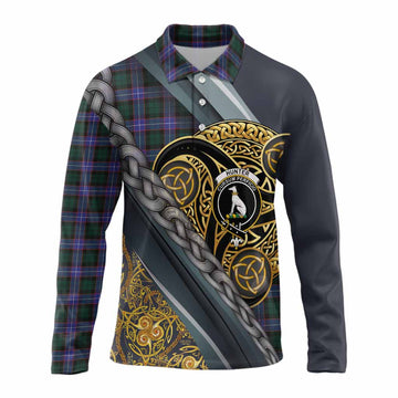 Hunter (Hunterston) Tartan Crest Long Sleeve Polo Shirt Scottish Triskele Celtic