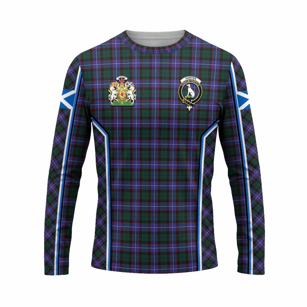 Hunter (Hunterston) Tartan Crest Long Sleeve T-Shirt Scotland Coat of Arm Flag Style - Tartan Vibes Clothing