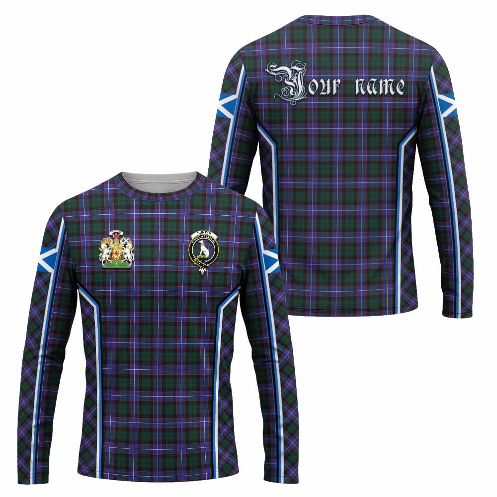 Hunter (Hunterston) Tartan Crest Long Sleeve T-Shirt Scotland Coat of Arm Flag Style - Tartan Vibes Clothing