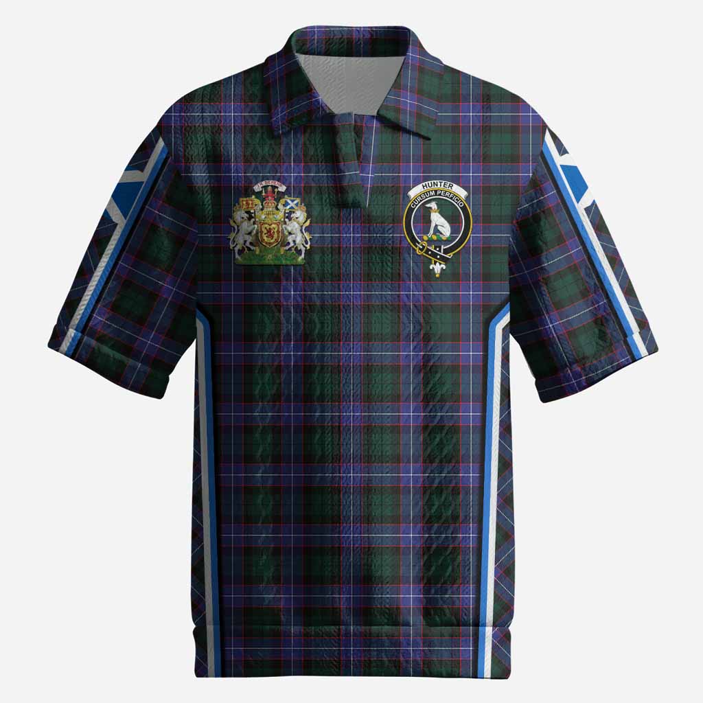 Hunter (Hunterston) Tartan Crest Men’s Polo Sweater Top Scotland Coat of Arm Flag Style