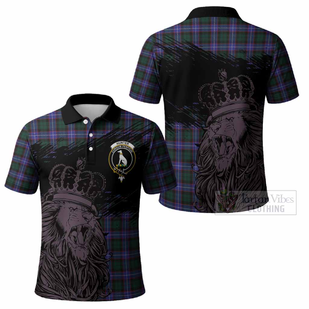 Hunter (Hunterston) Tartan Crest Polo Shirt Crowned Lion Heritage Style