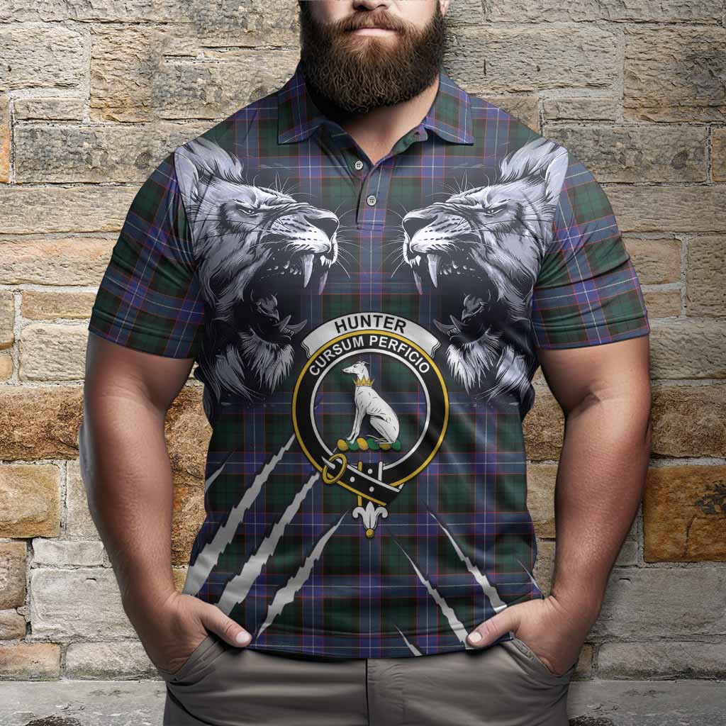 Hunter (Hunterston) Tartan Crest Polo Shirt Ferocious Lion Style
