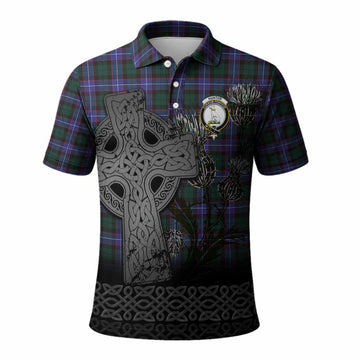 Hunter (Hunterston) Tartan Crest Polo Shirt Grunge Celtic Cross Scottish Thistle