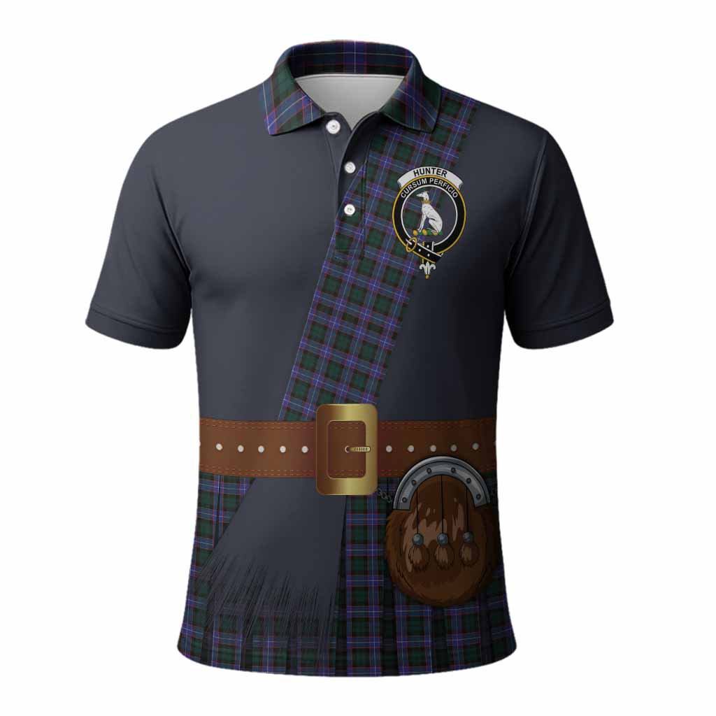 Hunter (Hunterston) Tartan Crest Polo Shirt Kilt Costume Style