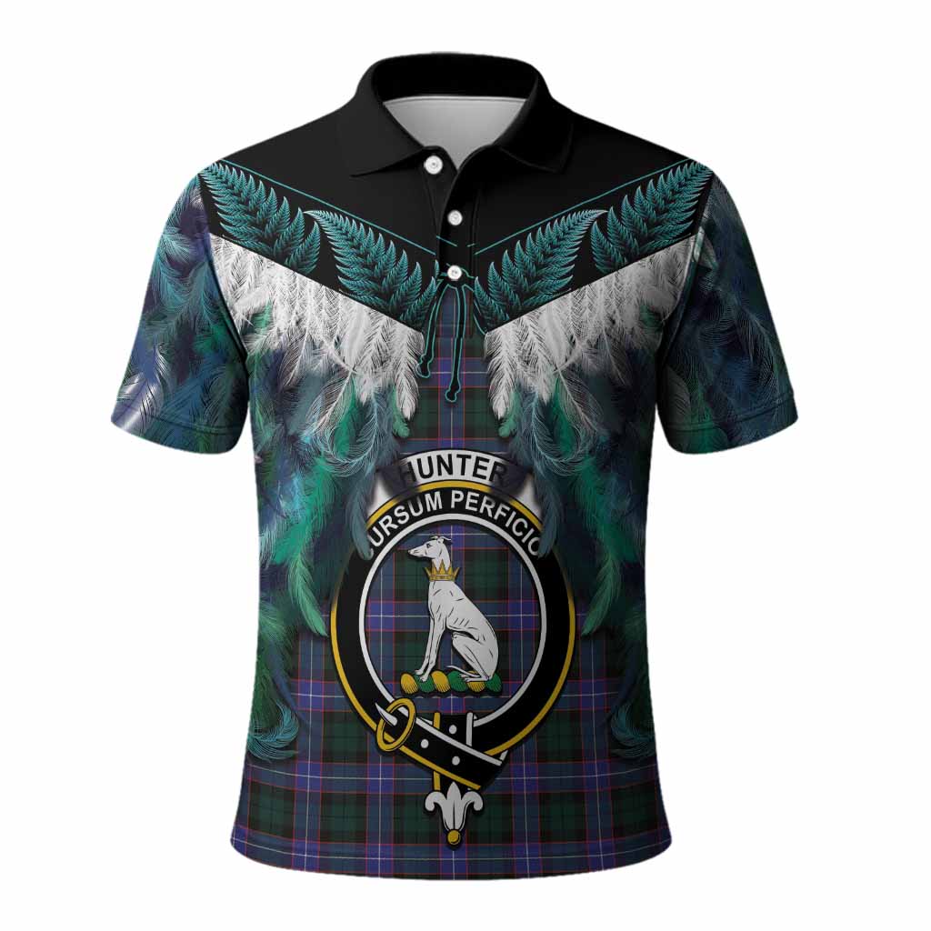 Hunter (Hunterston) Tartan Crest Polo Shirt New Zealand Maori Korowai Cloak