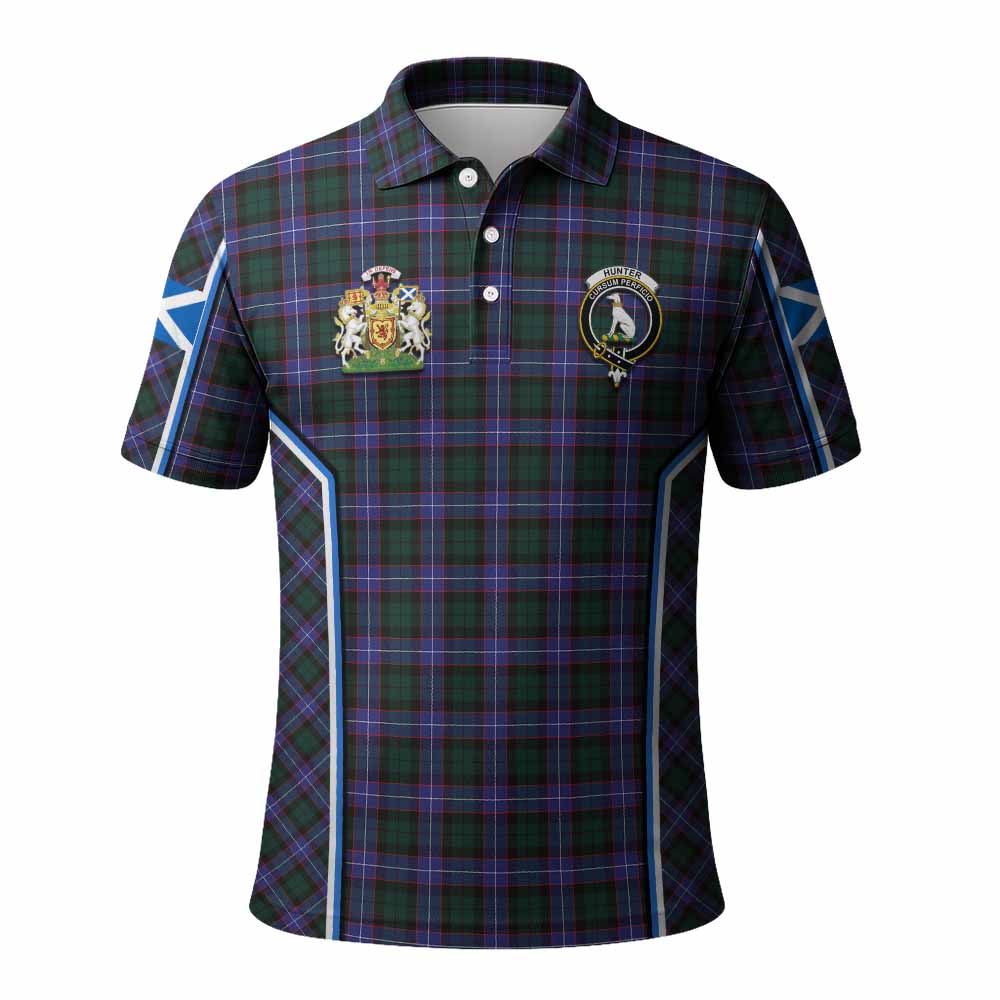 Hunter (Hunterston) Tartan Crest Polo Shirt Scotland Coat of Arm Flag Style - Tartan Vibes Clothing