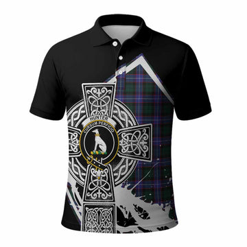 Hunter (Hunterston) Tartan Crest Polo Shirt Scottish Celtic Cross Heritage