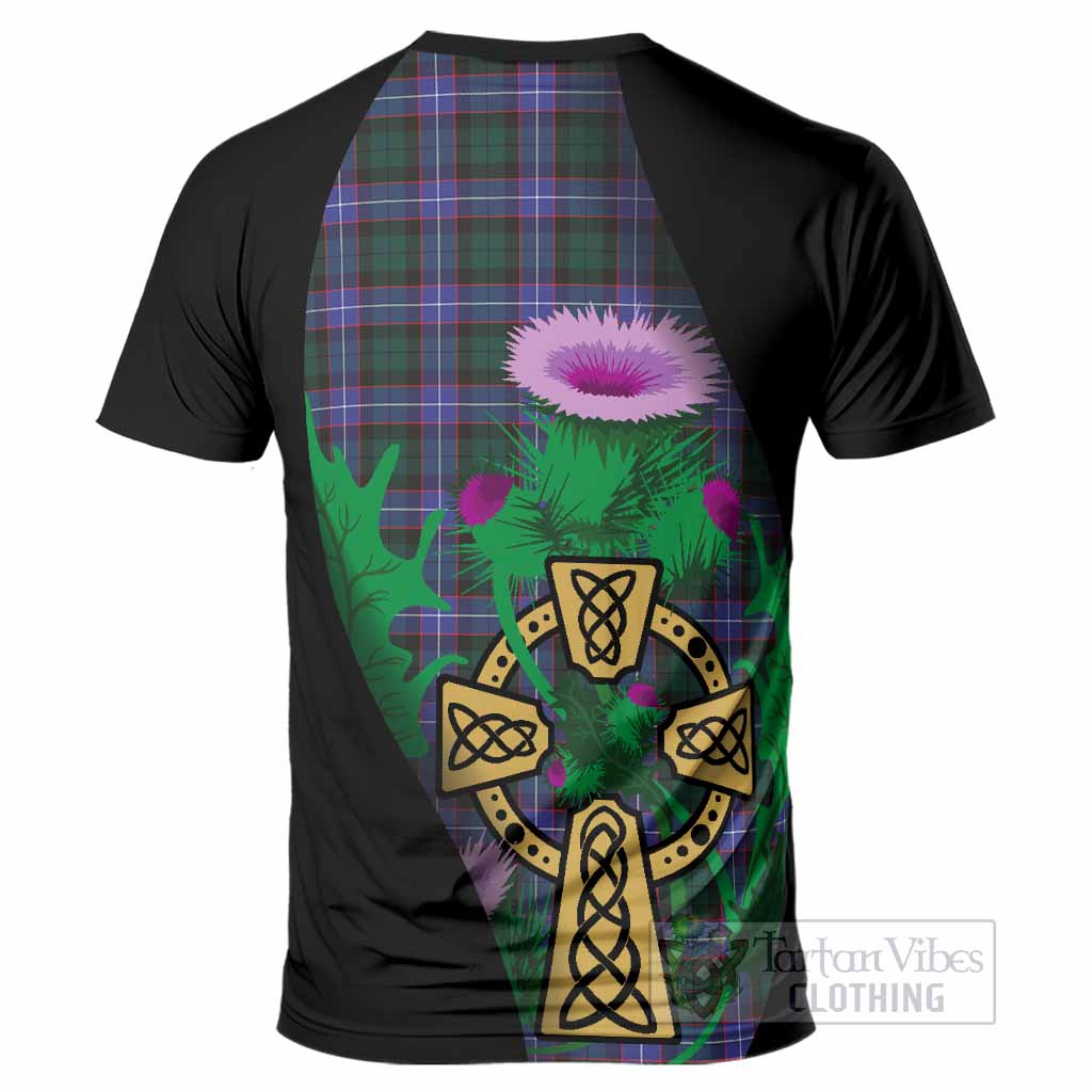 Hunter (Hunterston) Tartan Crest T-Shirt Celtic Cross Thistle Flowers