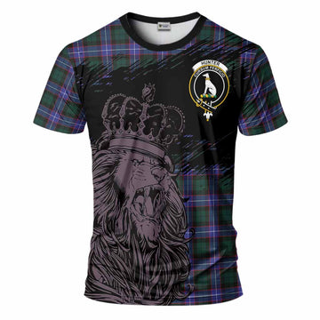 Hunter (Hunterston) Tartan Crest T-Shirt Crowned Lion Heritage Style