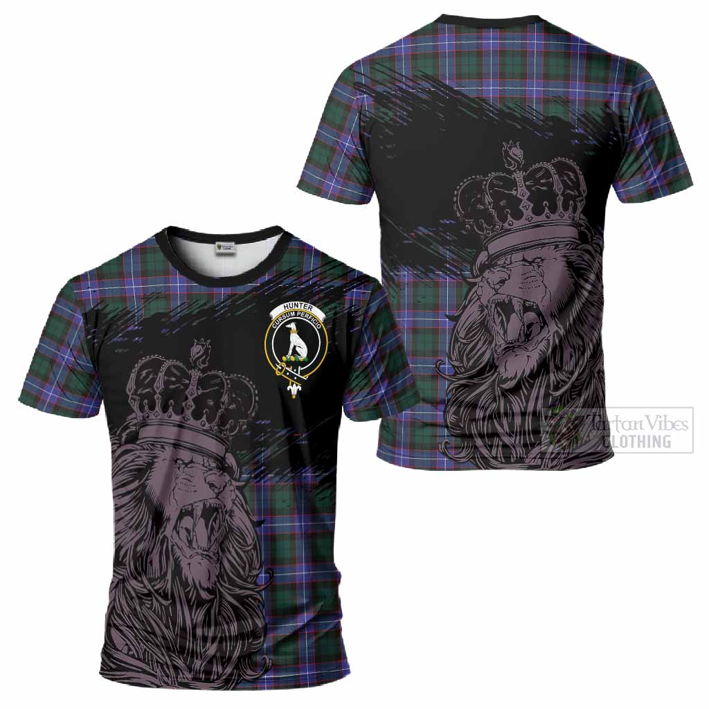 Hunter (Hunterston) Tartan Crest T-Shirt Crowned Lion Heritage Style