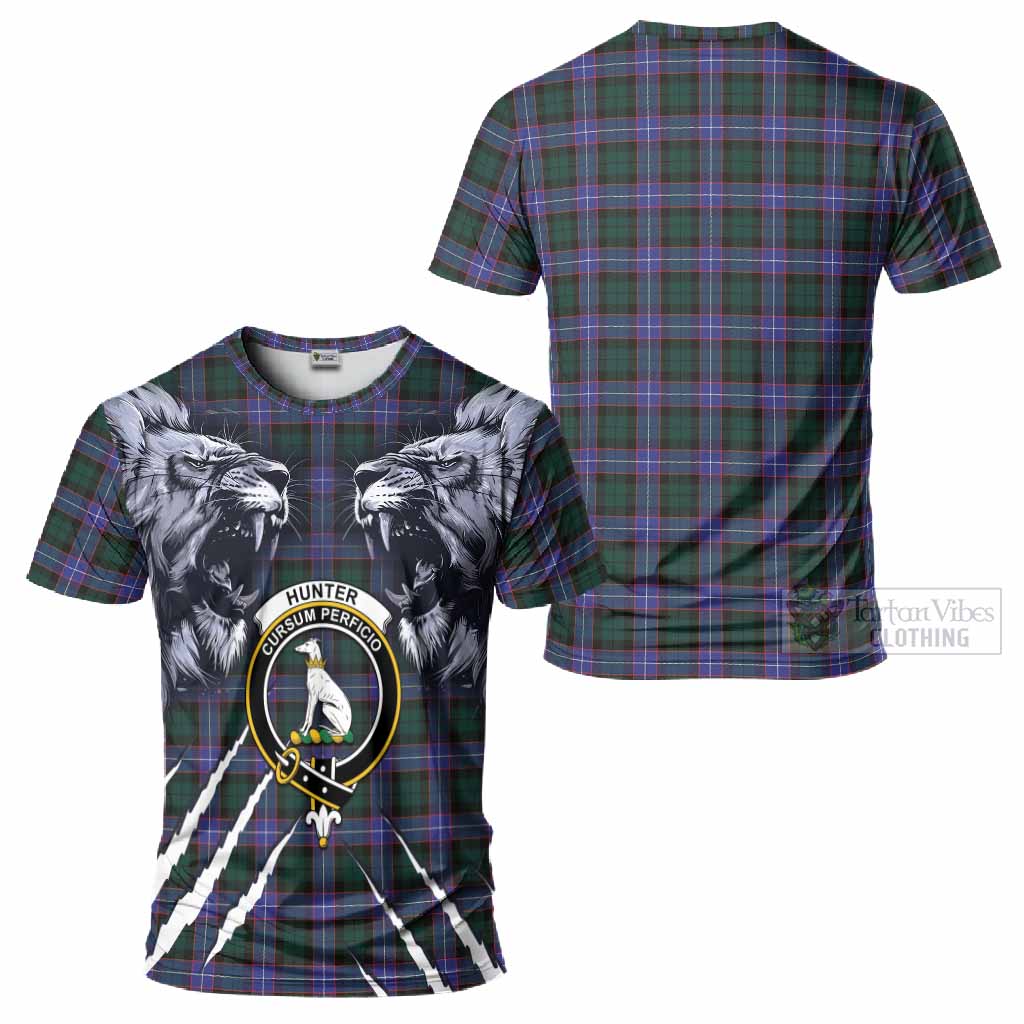 Hunter (Hunterston) Tartan Crest T-Shirt Ferocious Lion Style