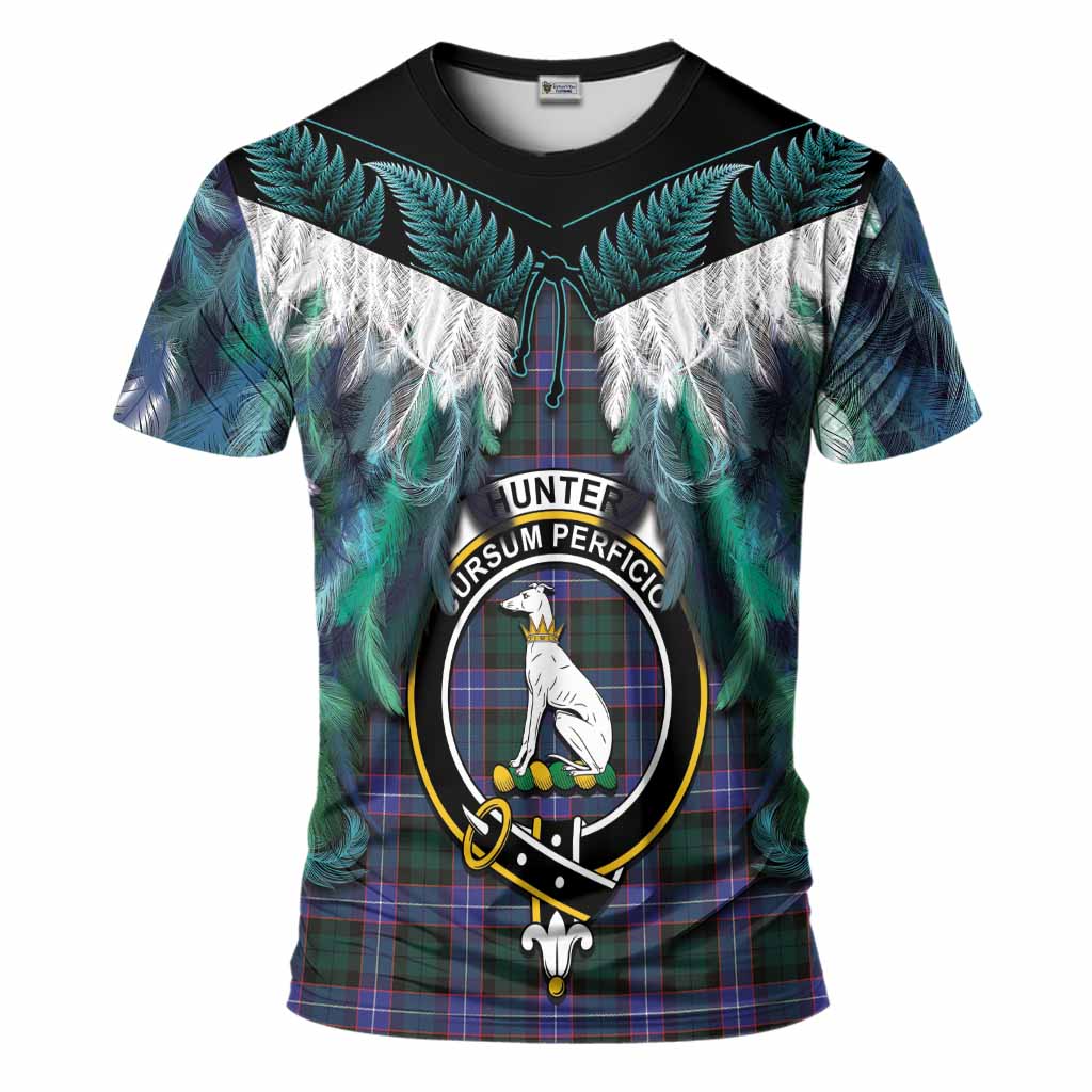 Hunter (Hunterston) Tartan Crest T-Shirt New Zealand Maori Korowai Cloak