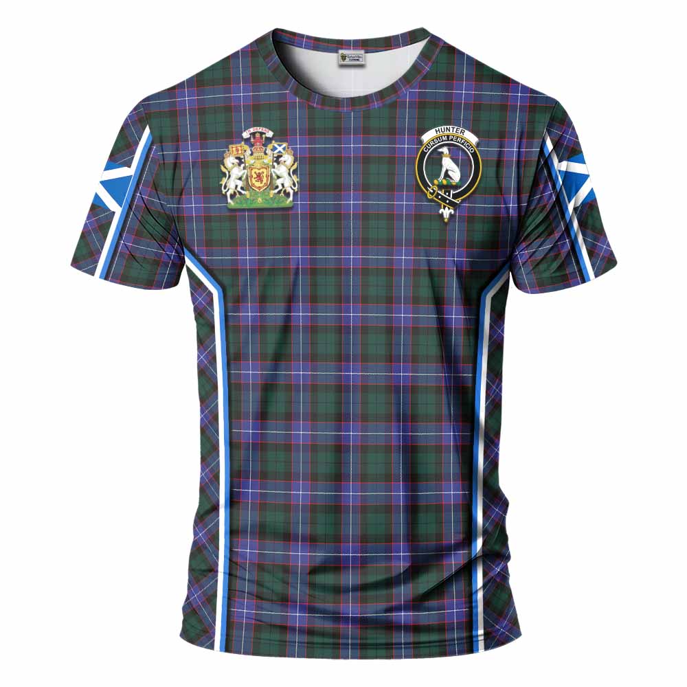 Hunter (Hunterston) Tartan Crest T-shirt Scotland Coat of Arm Flag Style - Tartan Vibes Clothing