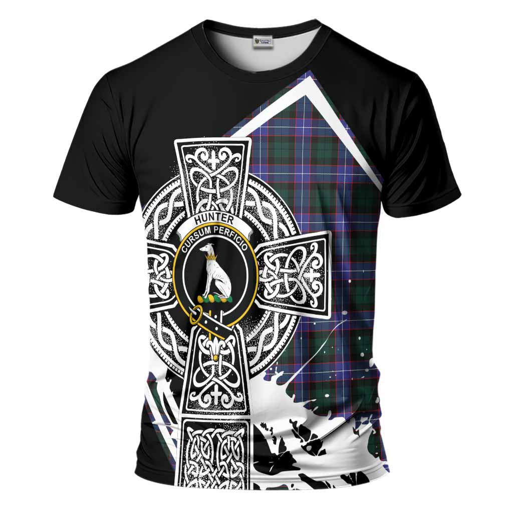 Hunter (Hunterston) Tartan Crest T-Shirt Scottish Celtic Cross Heritage