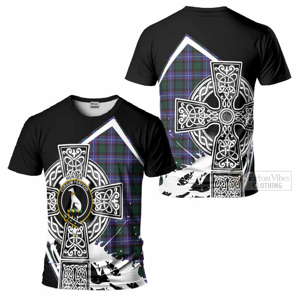 Hunter (Hunterston) Tartan Crest T-Shirt Scottish Celtic Cross Heritage